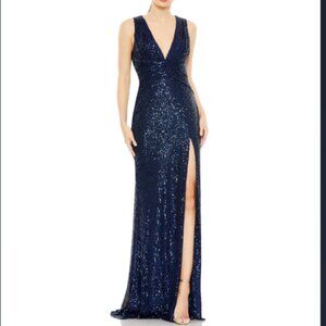 NWT | Mac Duggal | Sequin Maxi | Navy | Sz 4